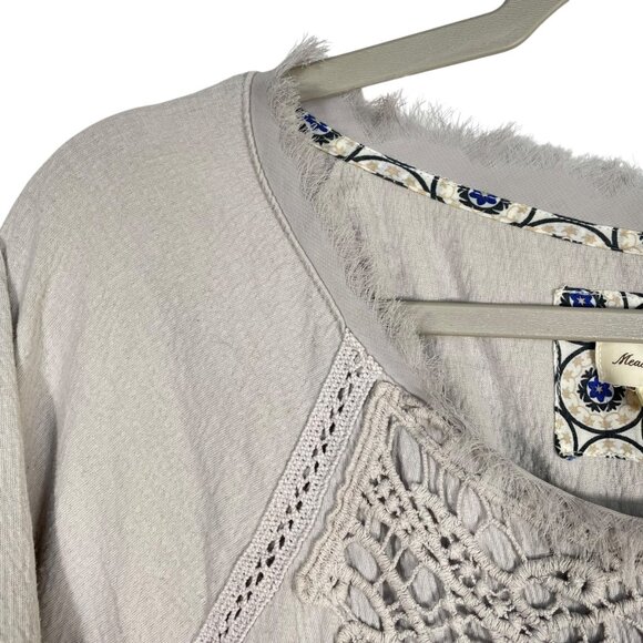 Anthropologie Meadow Rue Boho Tiered Ruffle Crochet Lace Peplum Blouse Gray S - Picture 5 of 11